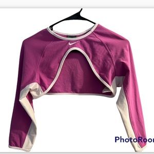 Nike Rare Drifit Super Cropped Long Sleeve. Pink and White Size Medium.